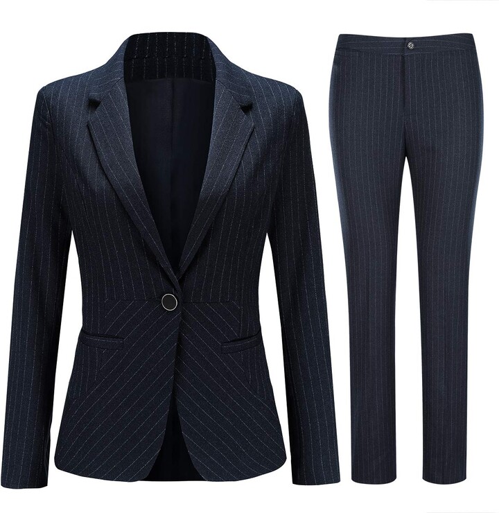 Yynuda Women S 2 Piece Suit Slim Fit Business Office Blazer Formal Suits Work Trousers Blue M