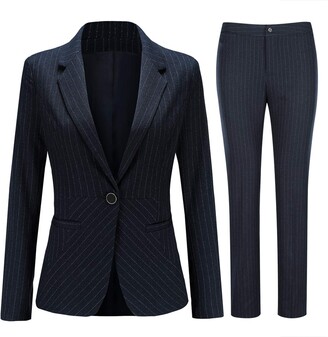YYNUDA Women's 2 Piece Suit Slim Fit Business Office Blazer Formal Suits  Work Trousers Blue M - ShopStyle