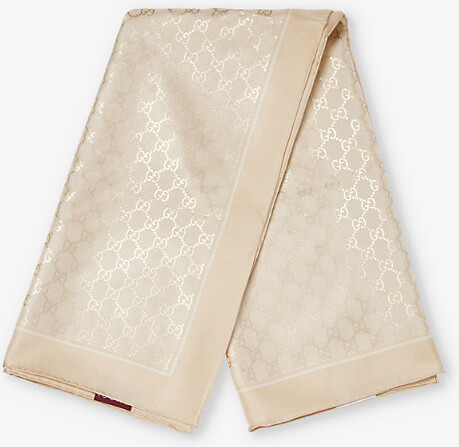 Womens White/Ivory Gg Monogram Silk Carré Scarf