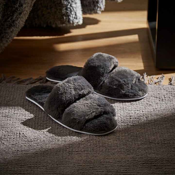 Dunelm Graphite Faux Fur Sliders Grey ShopStyle Bath Rugs & Mats