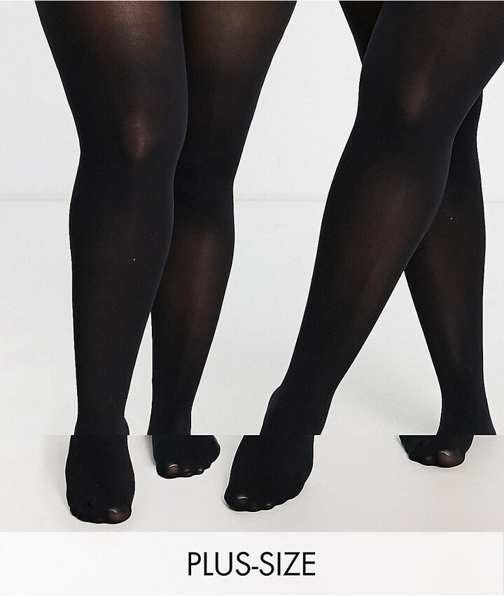 New Look Plus New Look Curve 2 pack 100 denier premium tights in black