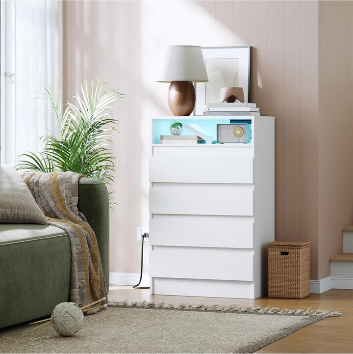 gaomon 4-Drawer Dresser with Usb Charging Station, Led Lighting & Power Outlets for Bedroom or Entryway