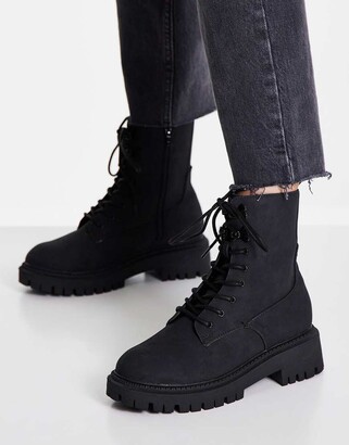 Office affected chunky lace up ankle boots in black ShopStyle