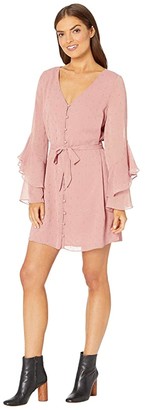 Cupcakes And Cashmere Keegan Metallic Dot Chiffon Dress w/ Ruffle Sleeves (Earthen Mauve) Women's Dress