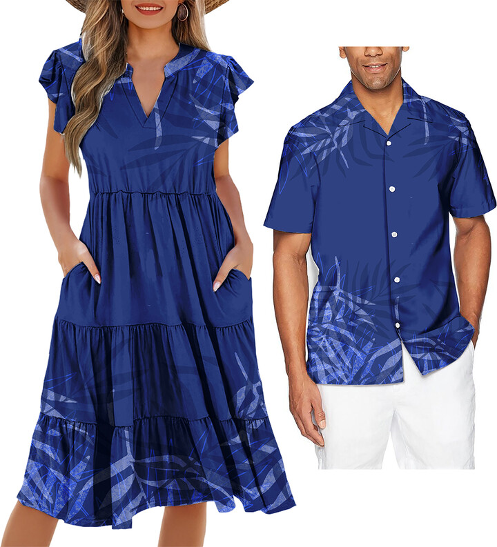 Fashion Retro Ethnic Pattern Clothing Custom Polynesian Tribal Design Puletasi Clothes Sets Casual Couples Dress and Shirts
