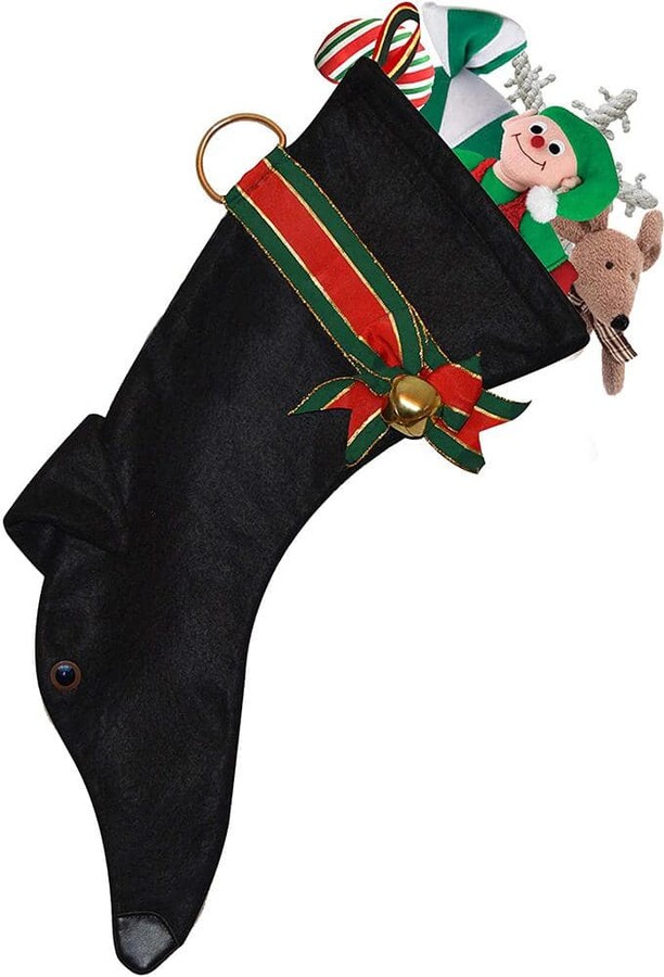 Pronk! 22 in. Black Greyhound Dog Faux Fur Christmas Stocking