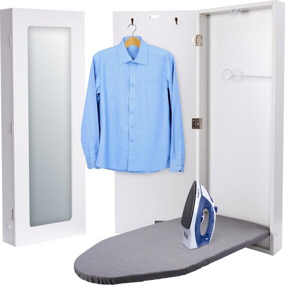 Ivation IvationIroningBoard,WallMountedIroningBoardCabinetW/LeftSideDoor,Mirror&Lever,White