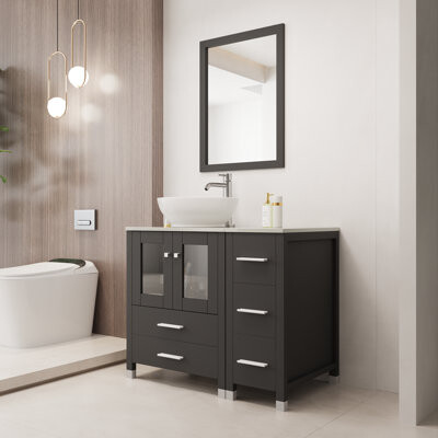 wonline 36.6'' Standalone Bathroom Vanity With Ceramic Sink And Mirror