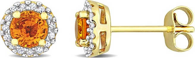 Rina Limor Fine Jewelry 10K 1.05 Ct. Tw. Diamond & Orange Sapphire Halo Earrings