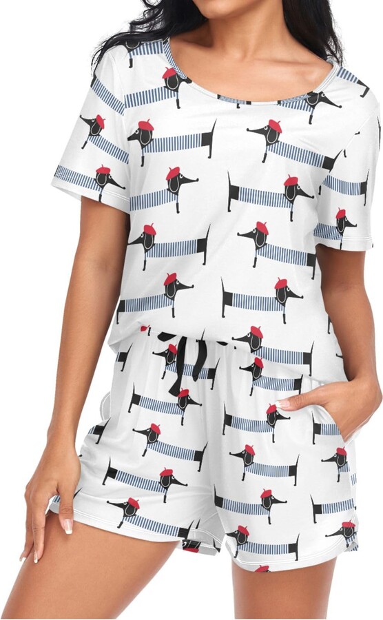 Short Sleeve Dog Pjs For Women Mnsruu Cute French Dachshund Dog