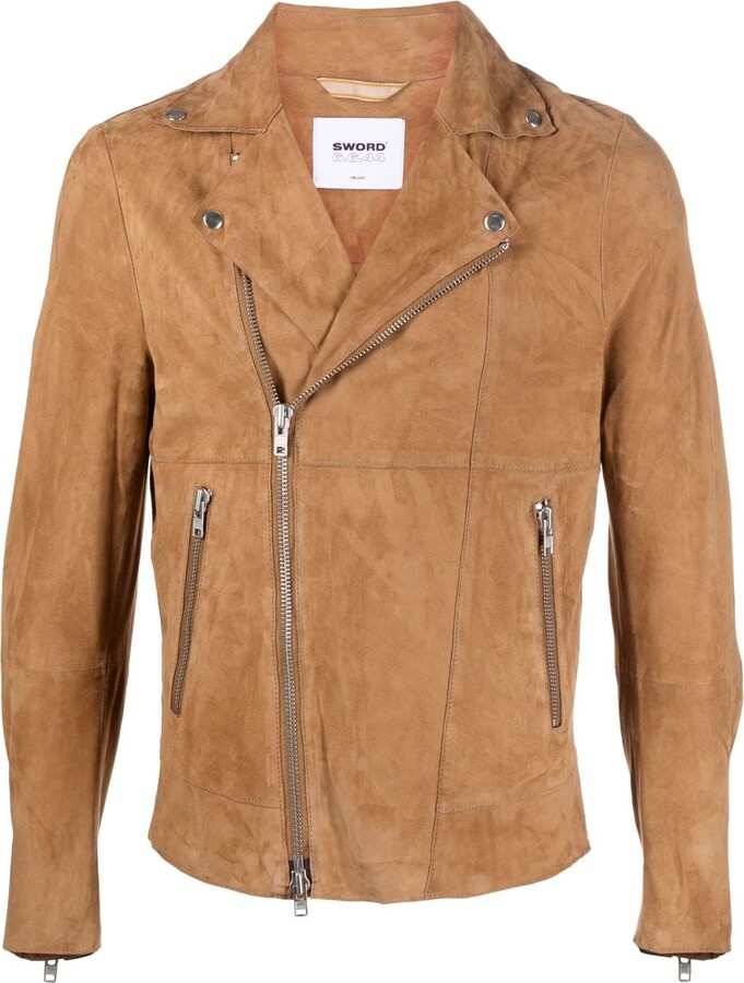 Mens Brown Asymmetrical Leather Jacket | ShopStyle