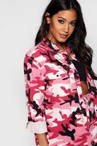 Thumbnail for your product : boohoo Pink Camo Print Oversize Denim Shacket