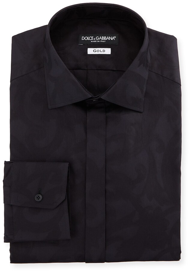 Dolce & Gabbana Men's Baroque Jacquard HiddenButton Dress Shirt