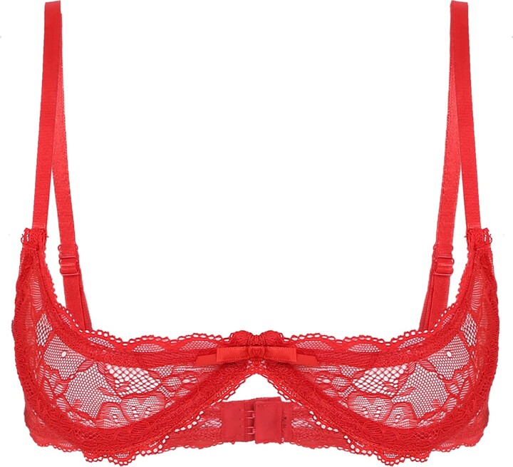 iEFiEL Women's Sheer Lace Adjustable Spaghetti Straps 1/4 Cup Push Up  Underwire Shelf Bra Tops Red 5XL - ShopStyle