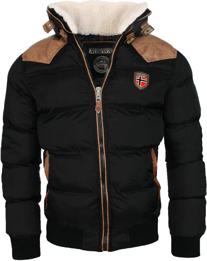 Geographical Norway Abramovitch Men - Warm Coat Fur Seasons Autumn Winter  Spring - Men's Comfortable Jacket Long Sleeve Windproof Parka Style - Men  (Black M) - ShopStyle