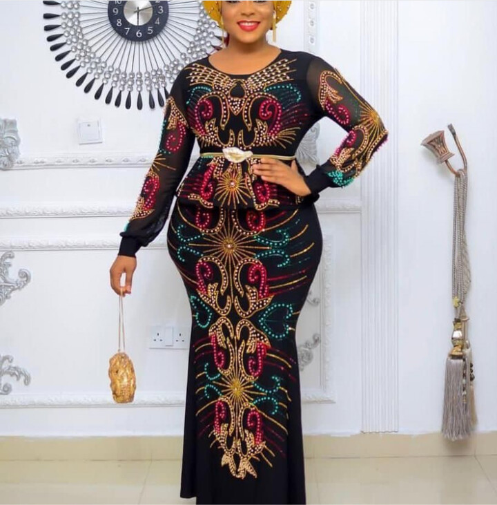 Risbrdfly Velvet African Dresses for Women Summer Fashion Style African Women Long Sleeve O-neck Long Dress African Clothes with Headtie