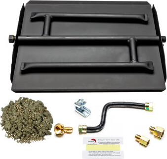 Tretco Powder Coated Triple Row Gas Burner Pan & Connection Kit for Fire Pit or Fireplace NG Natural Gas - Easy to Install + Bonus Bag of Glowing Embe