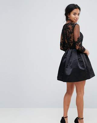 Chi Chi London Petite Mini Skater Prom Dress With Lace Sweetheart Detail