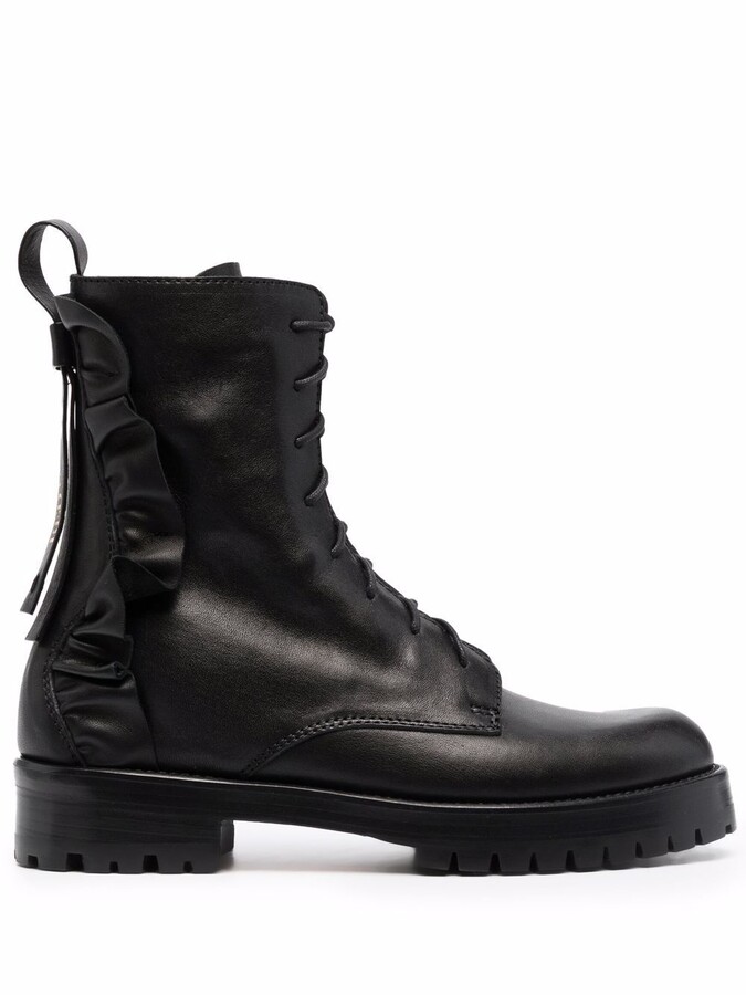 black ruffle ankle boots