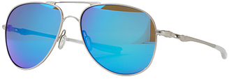 Oakley OO4119 Elmont Medium Polarised Aviator Sunglasses, Satin Chrome/Sapphire Iridium
