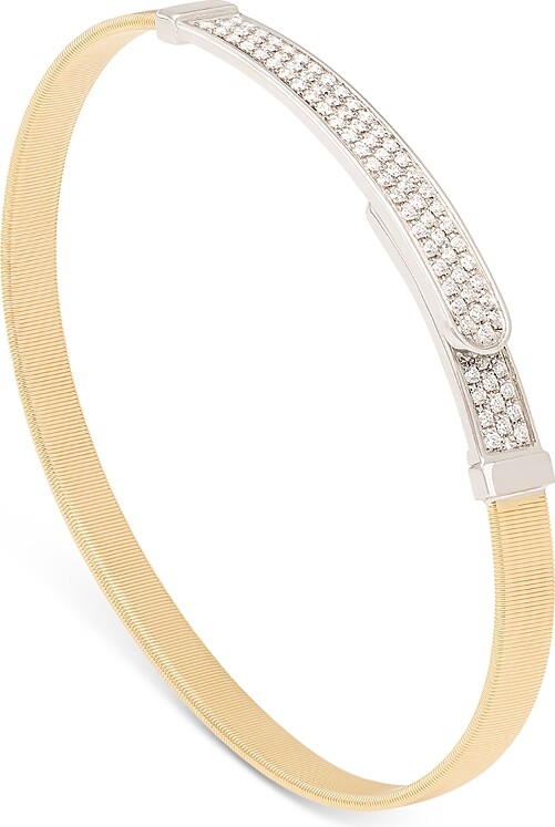 Marco Bicego 18K Yellow & White Gold Masai Diamond Pave Coil Thin Bangle Bracelet