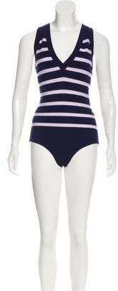 Chanel Cashmere Striped Bodysuit w/ Tags Navy Cashmere Striped Bodysuit w/ Tags