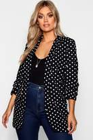 Thumbnail for your product : boohoo Plus Polka Dot Rouched Sleeve Fitted Blazer