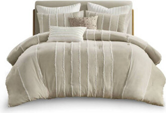CANJUN Premium Cotton Bedding Sets, Taupe Striped Comforter, Modern Home