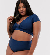 Thumbnail for your product : Peek & Beau Curve Exclusive sleeve bikini top in navy shimmer