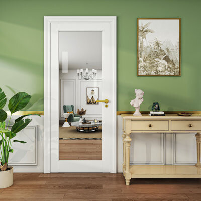 JANUS 80''H Clear Glass 1 Lite Mirrored Solid Manufactured Wood Primed French Doors Prefinished Door Slab Standard Door