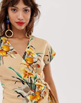 And other stories &  linen blend wrap mini dress in tropical flower print