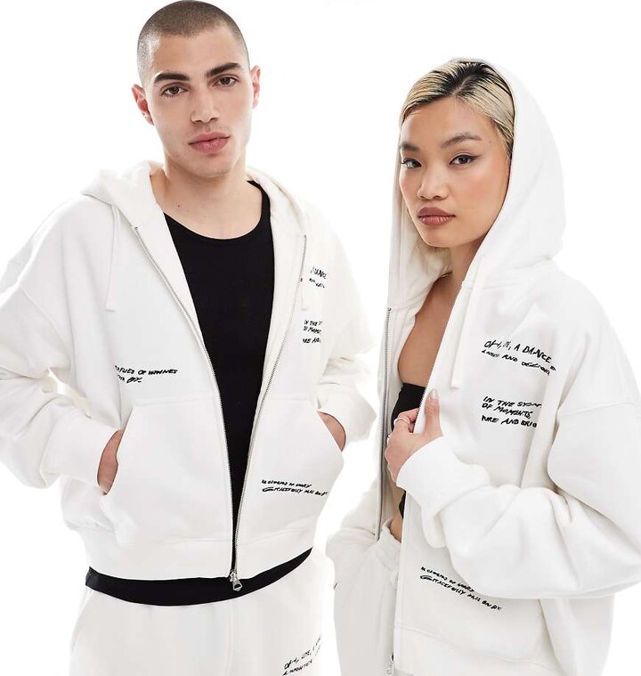 Weekday Unisex co-ord boxy fit zip through hoodie with graphic