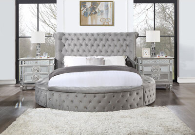 Rosdorf Park Ermin Tufted Upholstered Bed with Storage in Gray