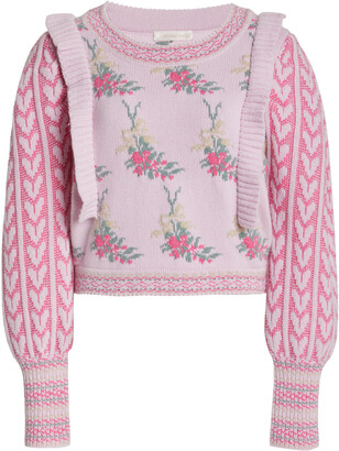 LoveShackFancy Women's Warwick Ruffled-Trim Knit Sweater - Pink - Moda Operandi