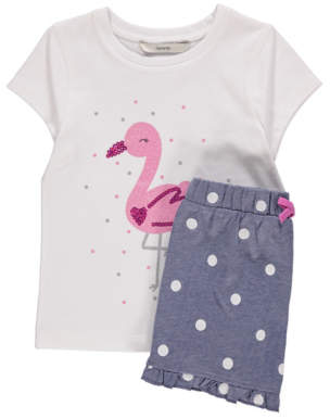 George White Flamingo T-Shirt and Shorts Set