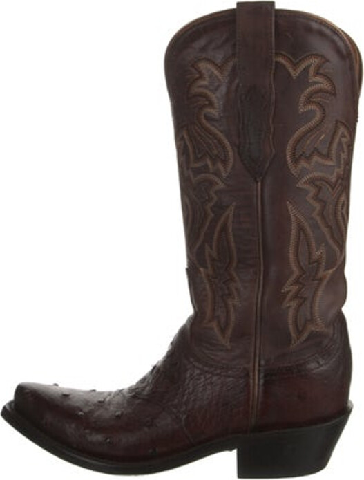 Lucchese Leather Mid-Calf Western Boots Brown Graphic Print Square-Toes Designer