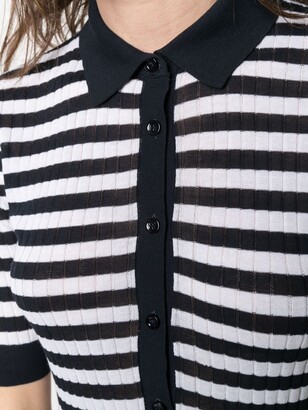 Aragona Striped Ribbed-Knit Polo Shirt