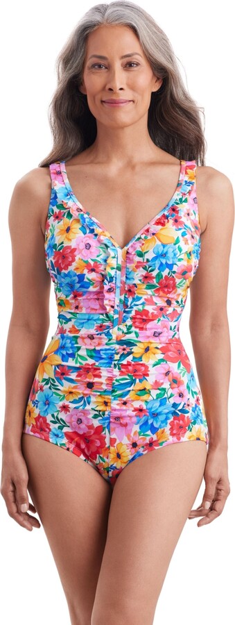 Shape Solver ShapeSolver by Mimi Flamingo Women's Wallflower Ruffle Neck Girl Leg One Piece Swimsuit