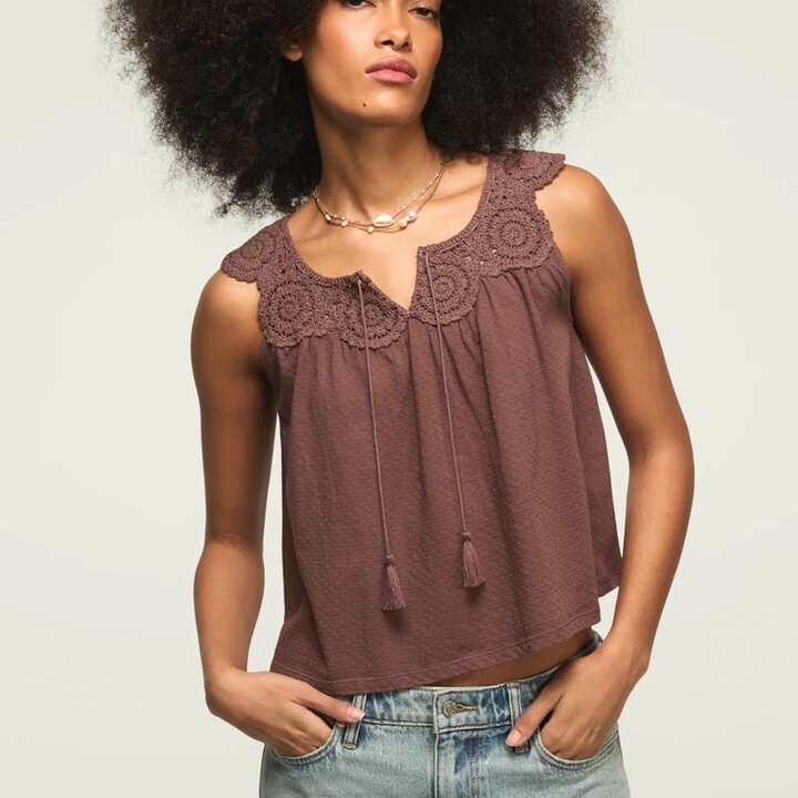 Lucky Brand Lace Trimmed Scoop Tank - Women's Clothing Tops Tank Top in Whisper White