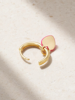 Alison Lou Tiny Heart Huggy 14-karat Gold And Enamel Single Hoop Earring - One size