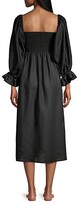 Thumbnail for your product : Sleeper Atlanta Puff-Sleeve Smock-Bodice Linen A-Line Midi Dress