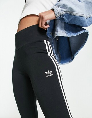 adidas 3-Stripes cropped flare leggings in black - ShopStyle
