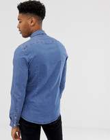 Thumbnail for your product : ASOS DESIGN Tall stretch slim denim shirt in mid wash