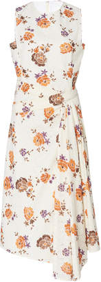 Victoria Beckham Asymmetric Floral-Print Lace Midi Dress
