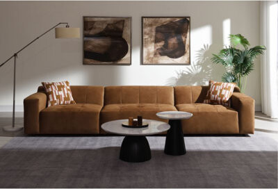 Hokku Designs Contemporary Modular Sofa Set Chocolate Suede Finish With 2 Matching Toss Pillows