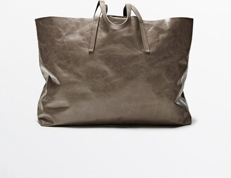 【Massimo dutti】トートバッグ Massimo Dutti Leather Tote Bag with a Crackled Finish