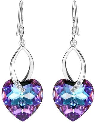 Swarovski EleQueen 925 Sterling Silver CZ Love Heart French Hook Dangle Earrings Adorned with Crystals