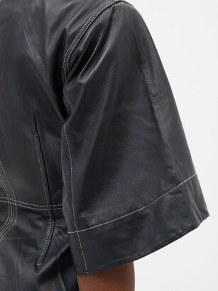 Ganni Point-collar Leather Mini Shirt Dress - Black