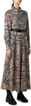 Akris Wool Mousseline Map-Print A-Line Dress