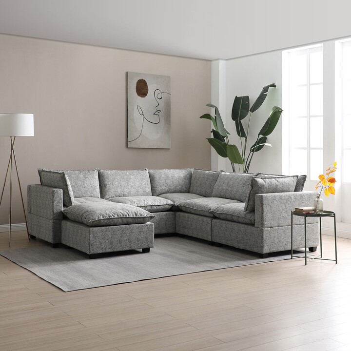 Dunelm Moda Corner Modular Sofa with Chaise, Light Grey Boucle Moda